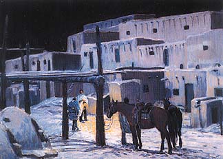 Taos Pueblo Night with Horses