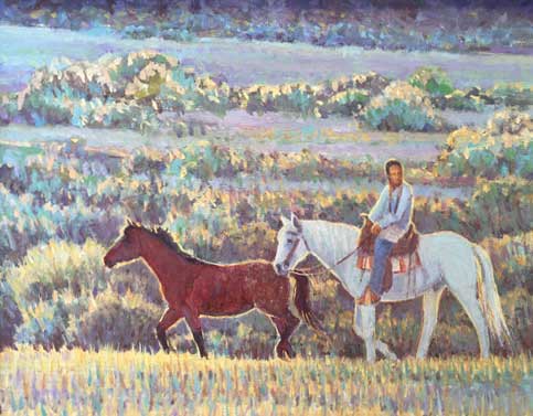 taos pueblo rider new mexico painting