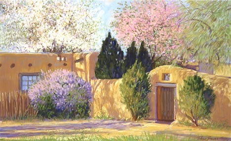 Adobe house and Lilacs Santa Fe New mexico