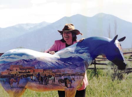 Artist with painted pony Taos Mountain 37k 
